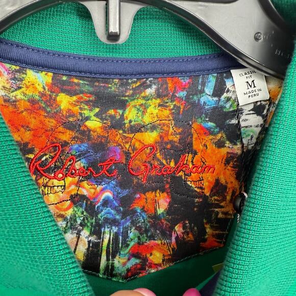 Robert Graham Short Sleeve Knit Performance Polo Shirt Embroidered Skull Patch M - Picture 8 of 8